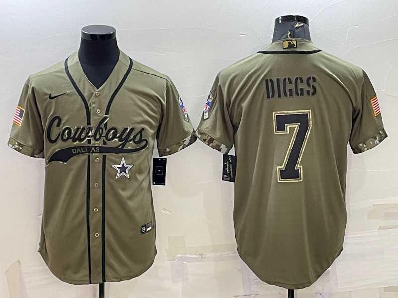 Mens Dallas Cowboys #7 Trevon Diggs 2022 Olive Salute to Service Cool Base Stitched Baseball Jersey